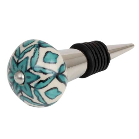 Sea Green Flower Ceramic Wine Bottle Stopper